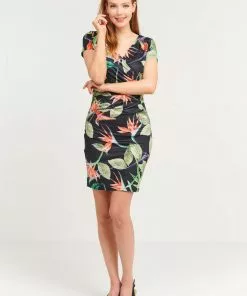 Smashed Lemon Paradise Flower 60's Pencil Dress Black