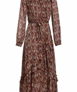 Smashed Lemon Autumn Trance 70's Maxi Dress Brown Red