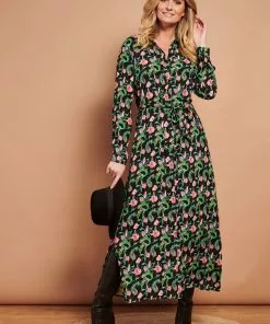 New In Smashed Lemon Raccoon Fox & Squirrel 70's Maxi Dress Black