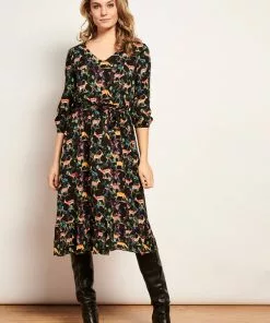 Smashed Lemon Forest Deer 70's A-Line Dress Multi New In