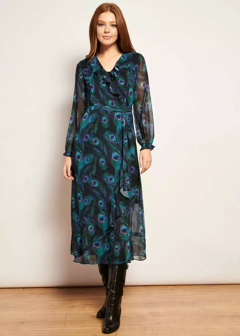 Smashed Lemon Peacock Stride 70's Maxi Dress Black Emerald 4 Smashed Lemon Peacock Stride 70's Maxi Dress Black Emerald