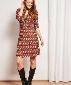 New In Smashed Lemon Crowned Crane Bird 60's A-Line Dress Cognac 8 New In Smashed Lemon Crowned Crane Bird 60's A-Line Dress Cognac