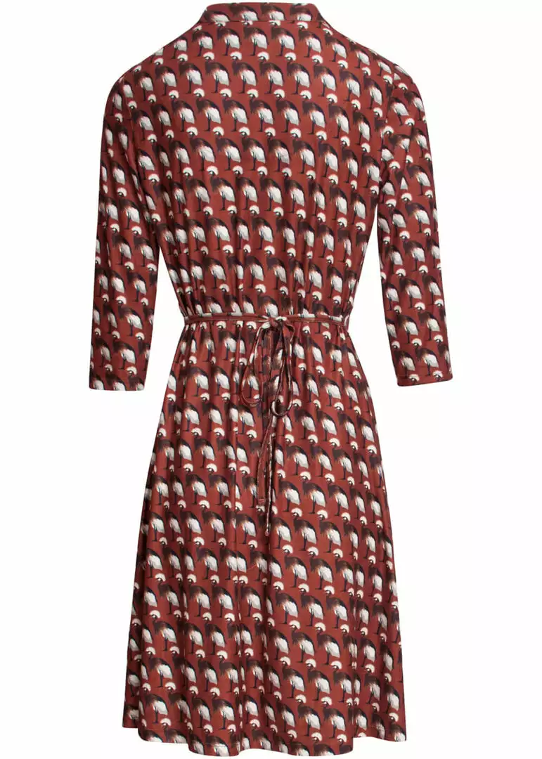 New In Smashed Lemon Crowned Crane Bird 60's A-Line Dress Cognac 5 New In Smashed Lemon Crowned Crane Bird 60's A-Line Dress Cognac