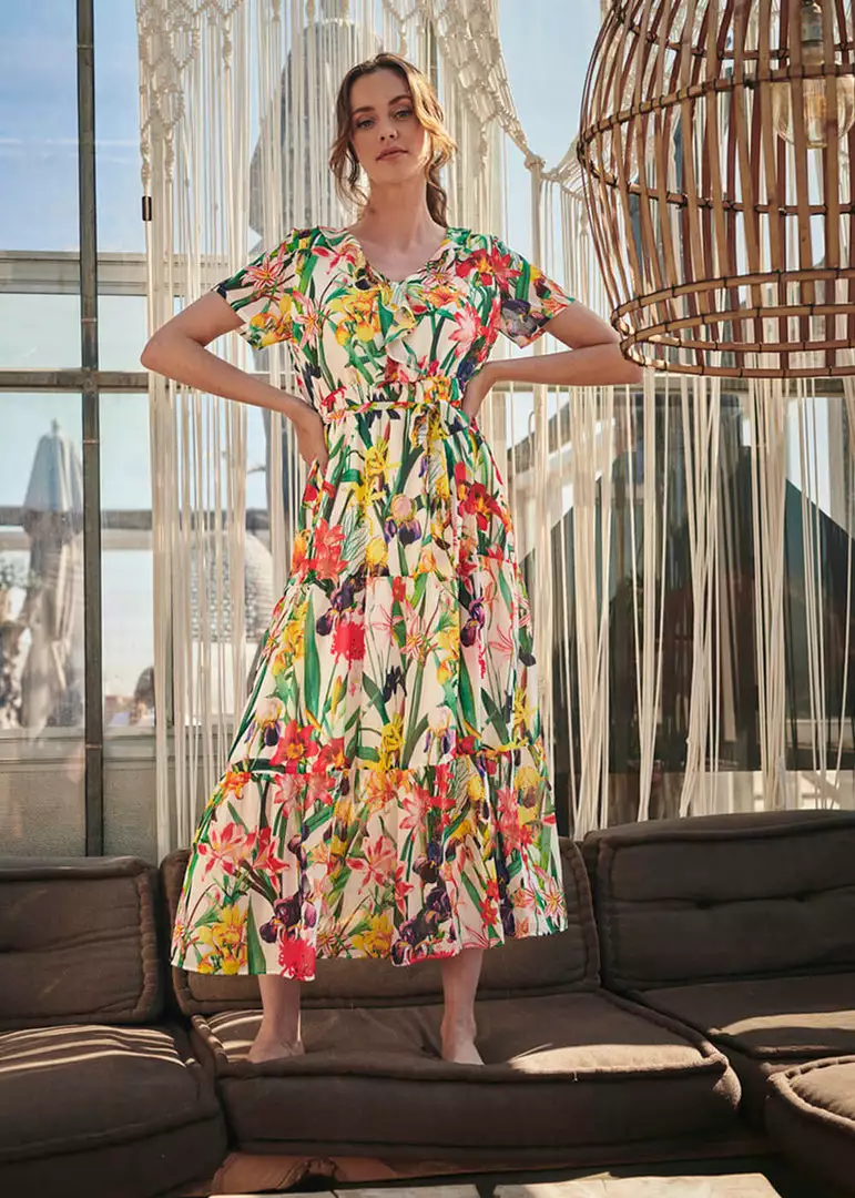 Smashed Lemon Tropical Flowers 70's Maxi Dress White New In 4 Smashed Lemon Tropical Flowers 70's Maxi Dress White New In