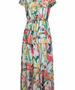 Smashed Lemon Tropical Flowers 70's Maxi Dress White New In