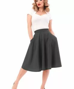 Steady Clothing High Waist Thrills 50's Swing Skirt Grey