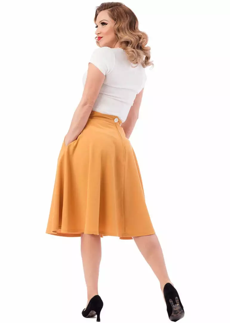 Steady Clothing High Waist Thrills 50's Swing Skirt Mustard New In 5 Steady Clothing High Waist Thrills 50's Swing Skirt Mustard New In