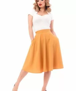 Steady Clothing High Waist Thrills 50's Swing Skirt Mustard New In