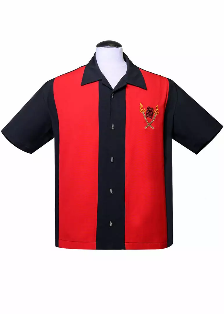New In Steady Clothing Mens Tropical Itch Bowling Shirt Black Red 3 New In Steady Clothing Mens Tropical Itch Bowling Shirt Black Red