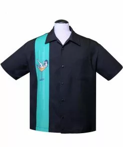 Steady Clothing Mens Martini Girl Single Panel Bowling Shirt Black Mint New In