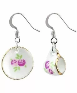 New In Succubus Vintage Cup & Saucer Ceramic Earrings Muti