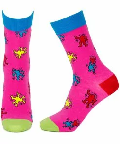 New In Succubus Keith Haring Pop Art Crowd Socks Pink