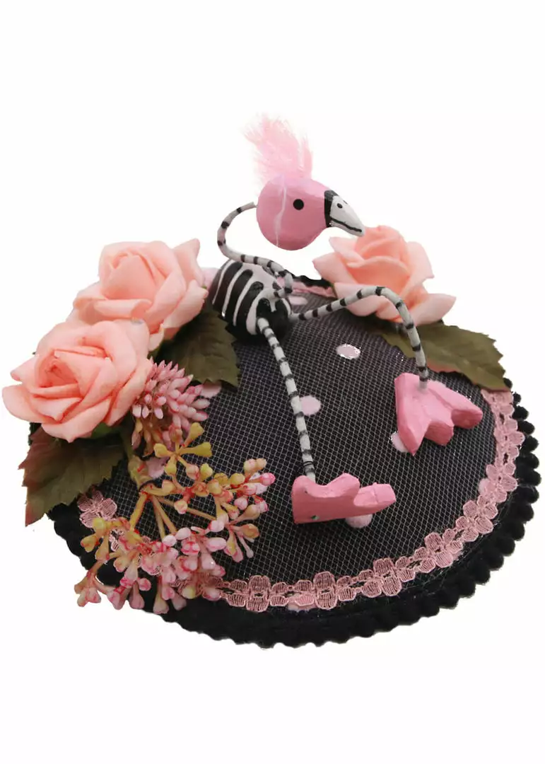 Succubus Fancy Fascinator With Flamingo Skeleton Black Pink 4 Succubus Fancy Fascinator With Flamingo Skeleton Black Pink