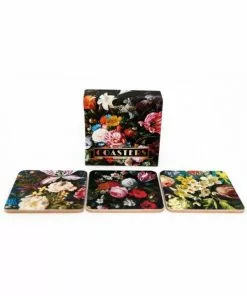 Temerity Jones Dutch Floral Set 6 Coasters Black
