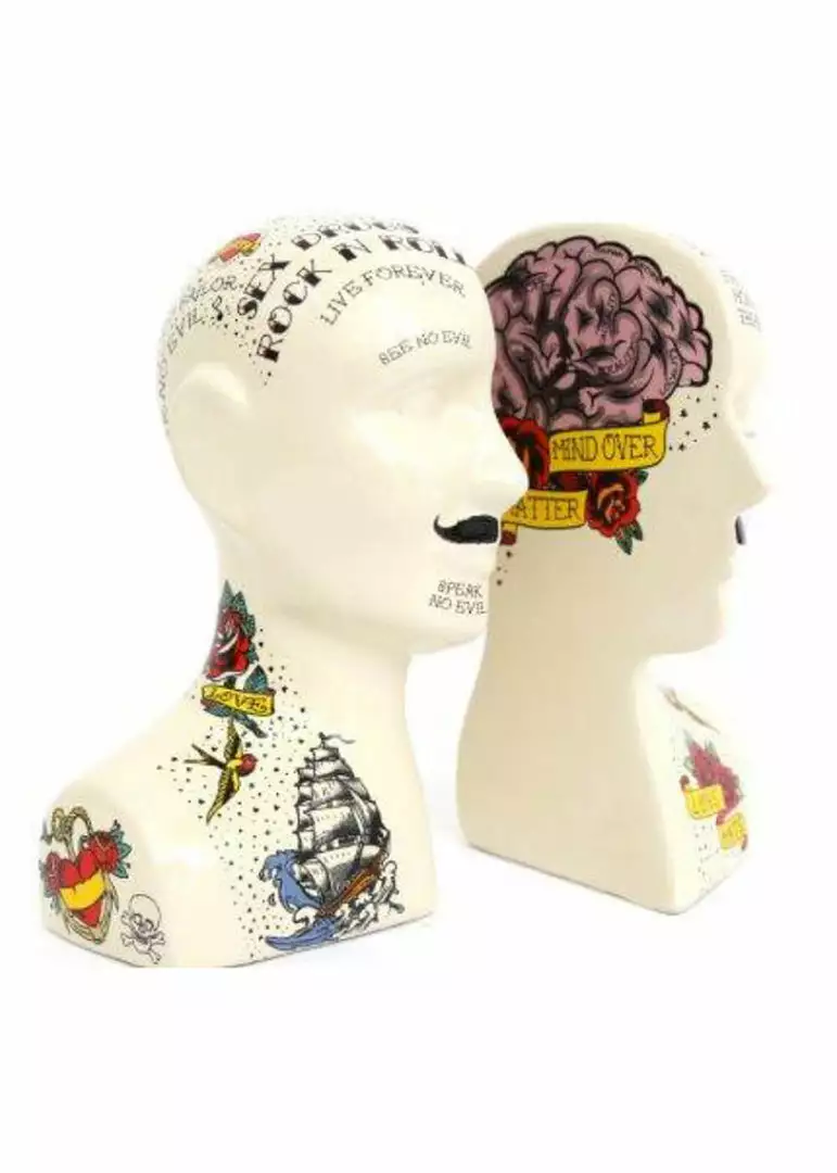 New In Temerity Jones Phrenology Tattoo Set Bookends Multi 3 New In Temerity Jones Phrenology Tattoo Set Bookends Multi