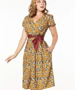 Sheen Timeless London Libby 40's Dress Caramel Brown New In