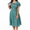 Sheen New In Timeless Vienna Floral 40's Swing Dress Green