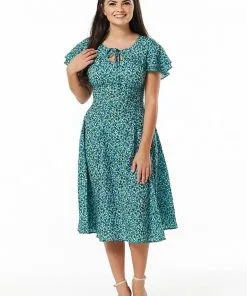 Sheen New In Timeless Vienna Floral 40's Swing Dress Green