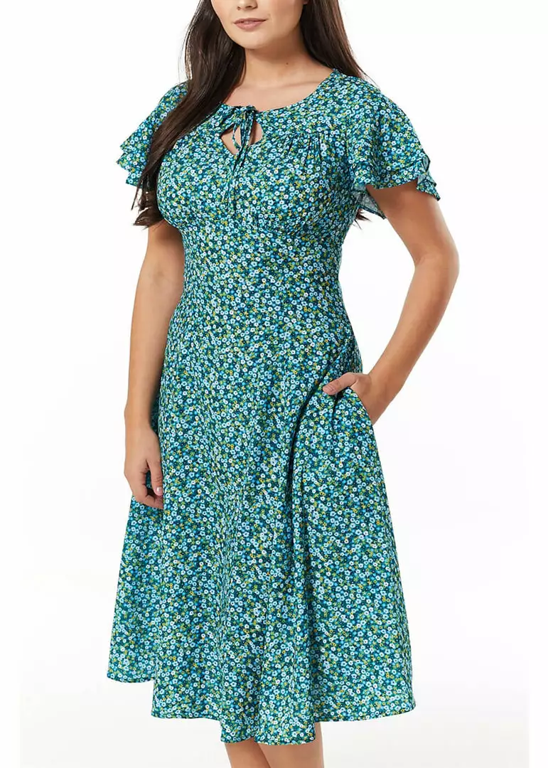 Sheen New In Timeless Vienna Floral 40's Swing Dress Green 4 Sheen New In Timeless Vienna Floral 40's Swing Dress Green
