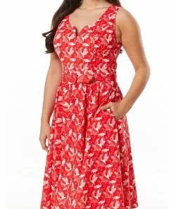 Sheen Timeless Rina Birds 50's Swing Dress Red New In