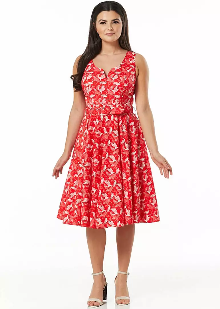 Sheen Timeless Rina Birds 50's Swing Dress Red New In 3 Sheen Timeless Rina Birds 50's Swing Dress Red New In