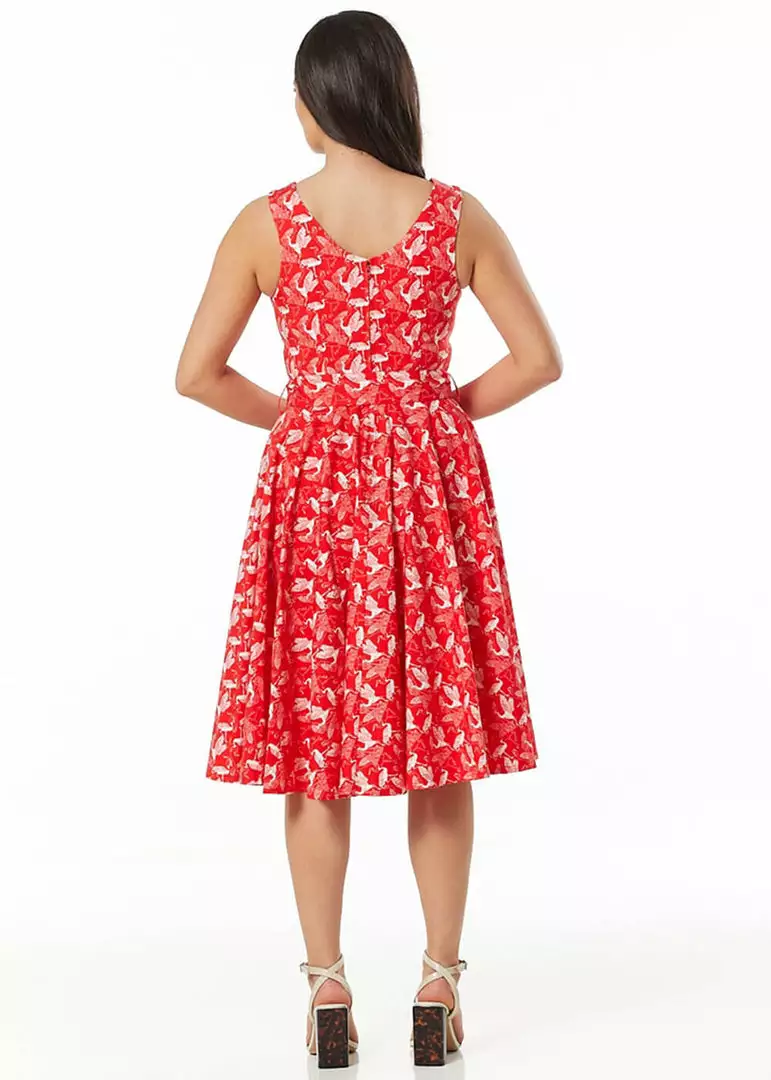 Sheen Timeless Rina Birds 50's Swing Dress Red New In 5 Sheen Timeless Rina Birds 50's Swing Dress Red New In