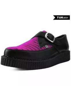 T.U.K Zebra Buckle Pointed Vegan Creepers Black Purple 11 T.U.K Zebra Buckle Pointed Vegan Creepers Black Purple