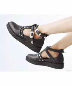 T.U.K Western Buckle Pointed Vegan Creepers Black