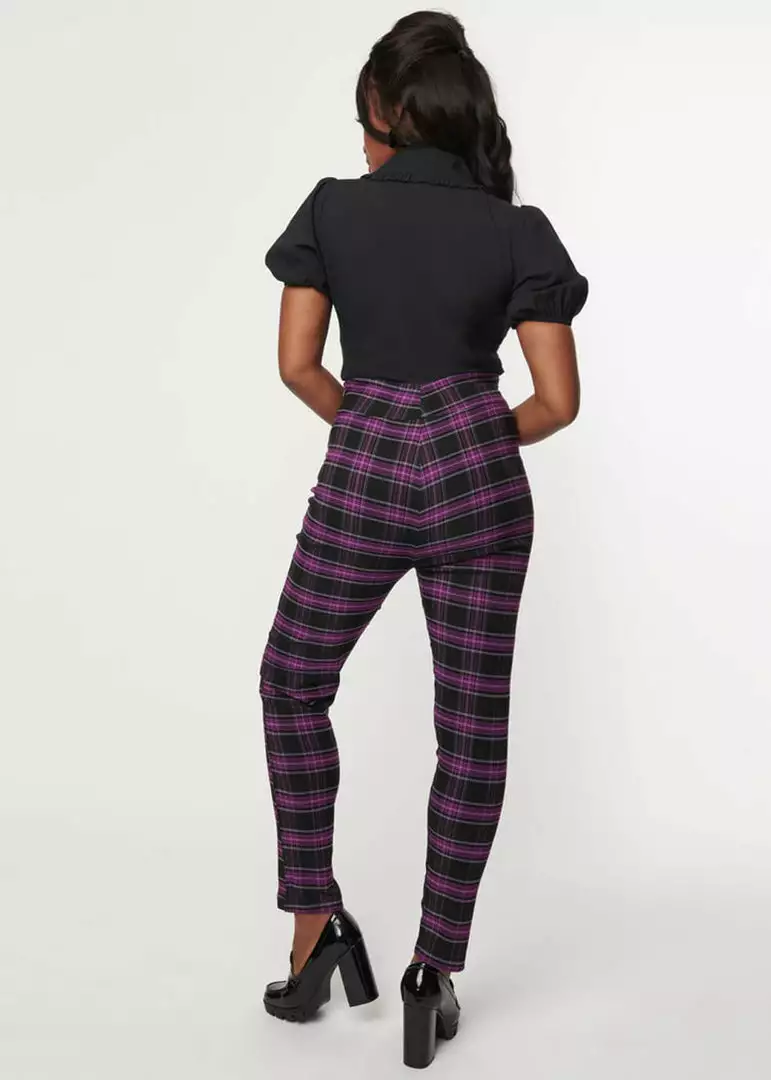 New In Unique Vintage Rizzo Plaid 60's Cigarette Trousers Black Purple 7 New In Unique Vintage Rizzo Plaid 60's Cigarette Trousers Black Purple