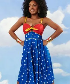 Unique Vintage X DC Comics Wonder Woman 60's Swing Dress Red Blue