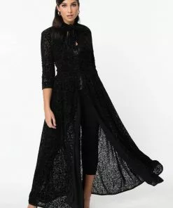 Unique Vintage Tallullah Devore Floral Velvet 40's Duster Black 14 Unique Vintage Tallullah Devore Floral Velvet 40's Duster Black