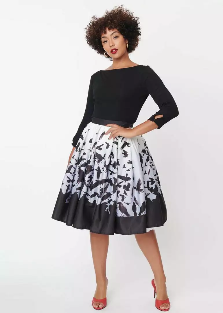 Unique Vintage X Hitchcock The Birds Main Attraction 50's Swing Skirt Black White New In 7 Unique Vintage X Hitchcock The Birds Main Attraction 50's Swing Skirt Black White New In