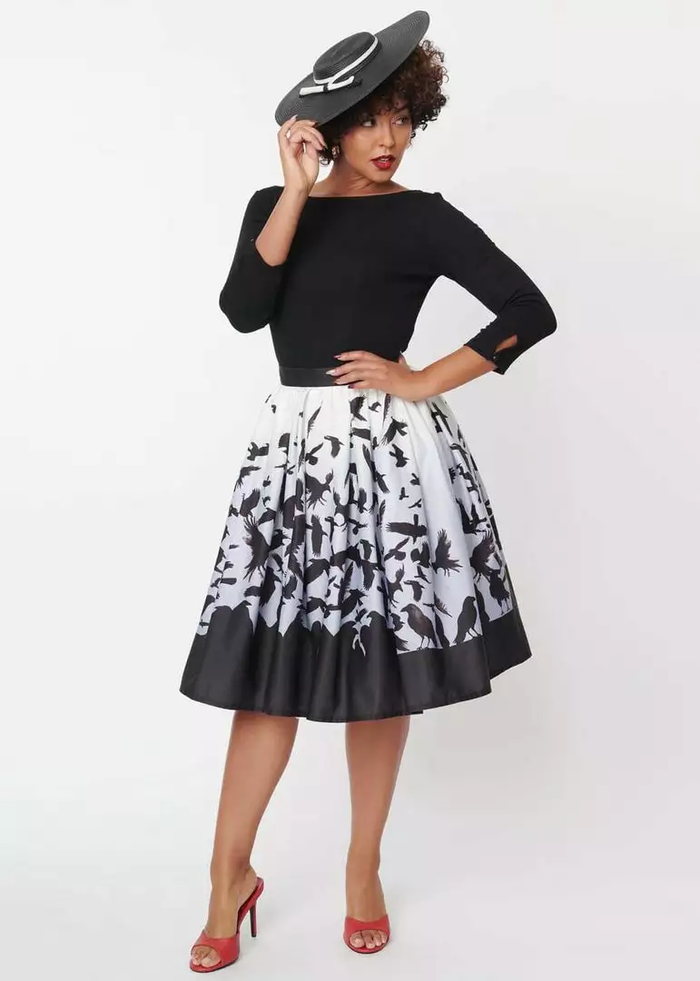 Unique Vintage X Hitchcock The Birds Main Attraction 50's Swing Skirt Black White New In 5 Unique Vintage X Hitchcock The Birds Main Attraction 50's Swing Skirt Black White New In