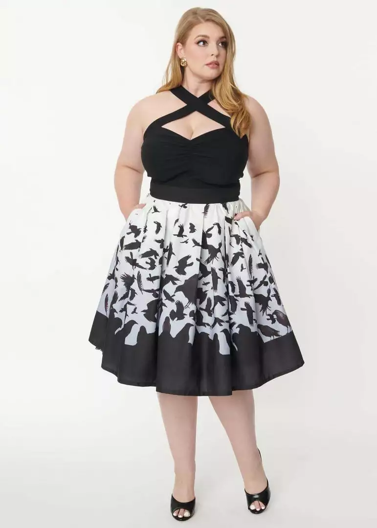 Unique Vintage X Hitchcock The Birds Main Attraction 50's Swing Skirt Black White New In 8 Unique Vintage X Hitchcock The Birds Main Attraction 50's Swing Skirt Black White New In