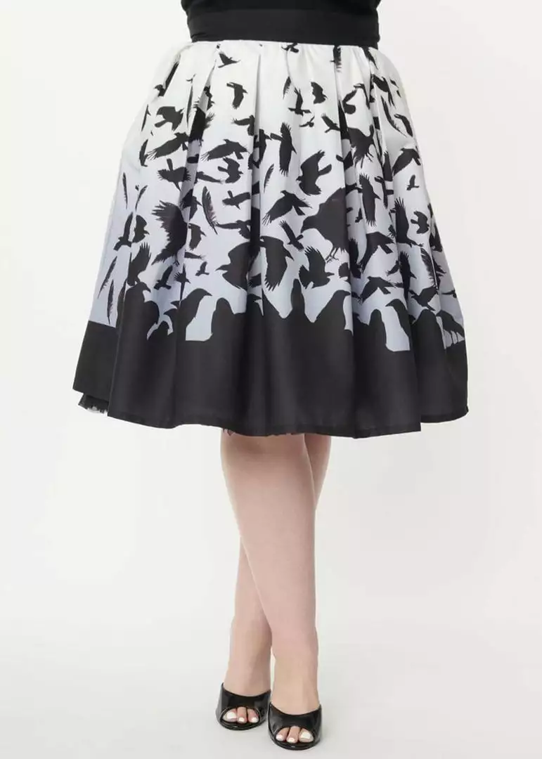 Unique Vintage X Hitchcock The Birds Main Attraction 50's Swing Skirt Black White New In 3 Unique Vintage X Hitchcock The Birds Main Attraction 50's Swing Skirt Black White New In
