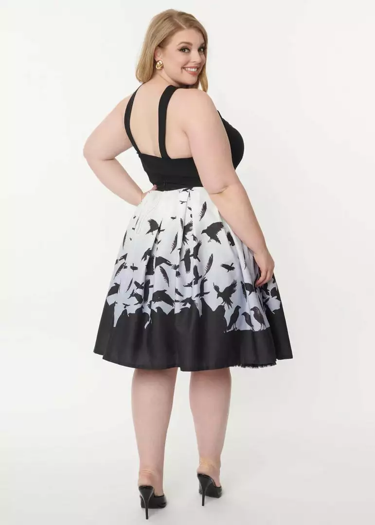 Unique Vintage X Hitchcock The Birds Main Attraction 50's Swing Skirt Black White New In 6 Unique Vintage X Hitchcock The Birds Main Attraction 50's Swing Skirt Black White New In