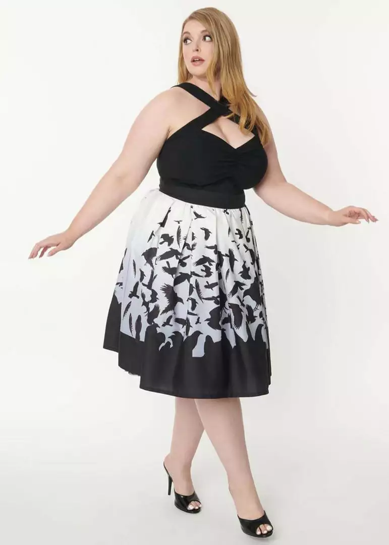 Unique Vintage X Hitchcock The Birds Main Attraction 50's Swing Skirt Black White New In 4 Unique Vintage X Hitchcock The Birds Main Attraction 50's Swing Skirt Black White New In