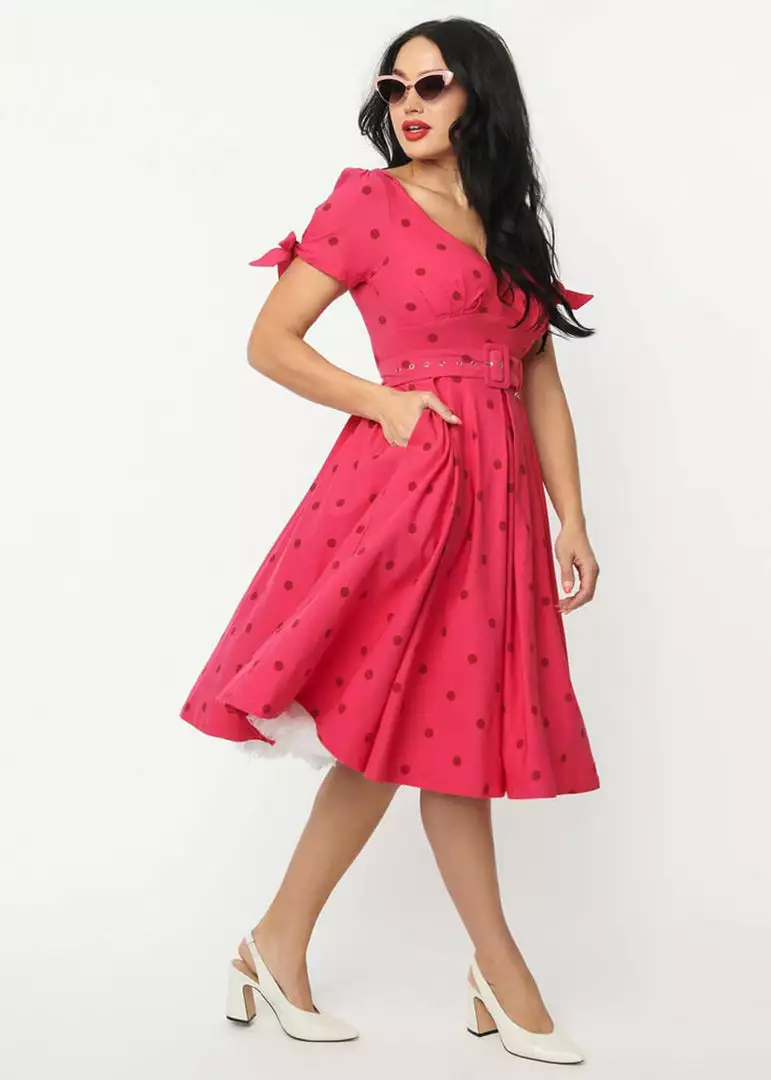 Unique Vintage Doreen Polkadot 50's Swing Dress Pink 8 Unique Vintage Doreen Polkadot 50's Swing Dress Pink