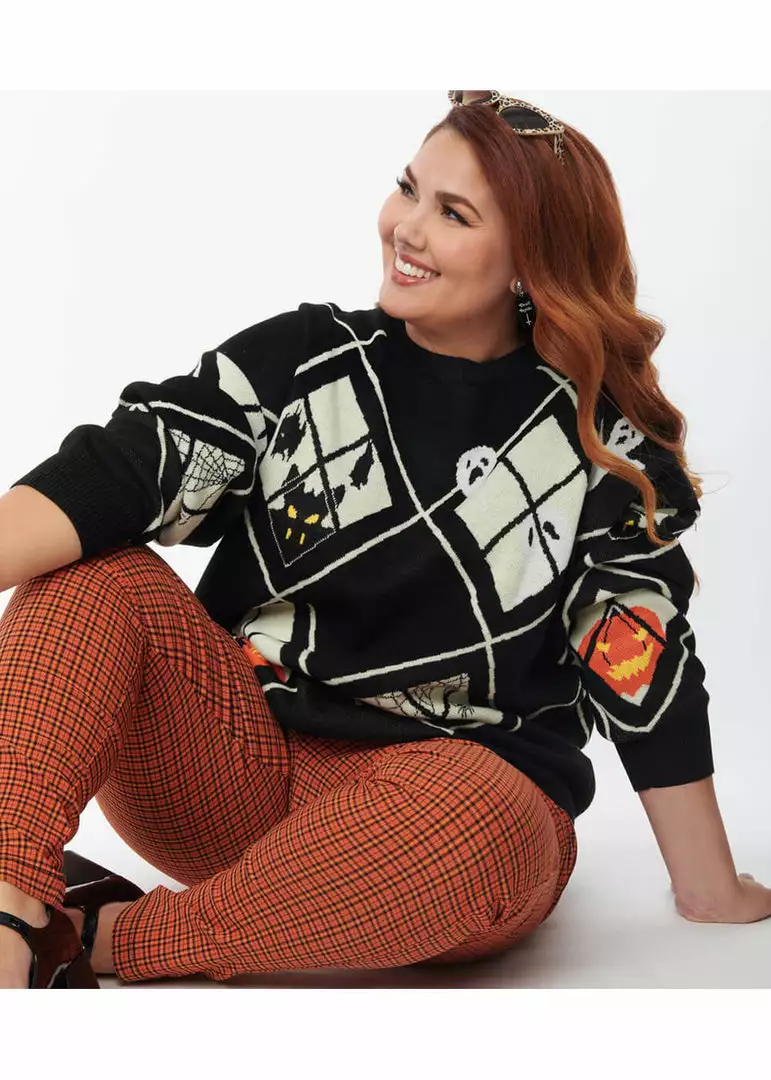 New In Unique Vintage Halloween Windows Sweater Black 5 New In Unique Vintage Halloween Windows Sweater Black