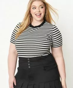 Unique Vintage Back To Basics Striped 60's Top Black White New In