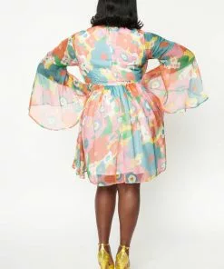 New In Unique Vintage X Barbie Oversized Floral 60's Babydoll Dress Multi