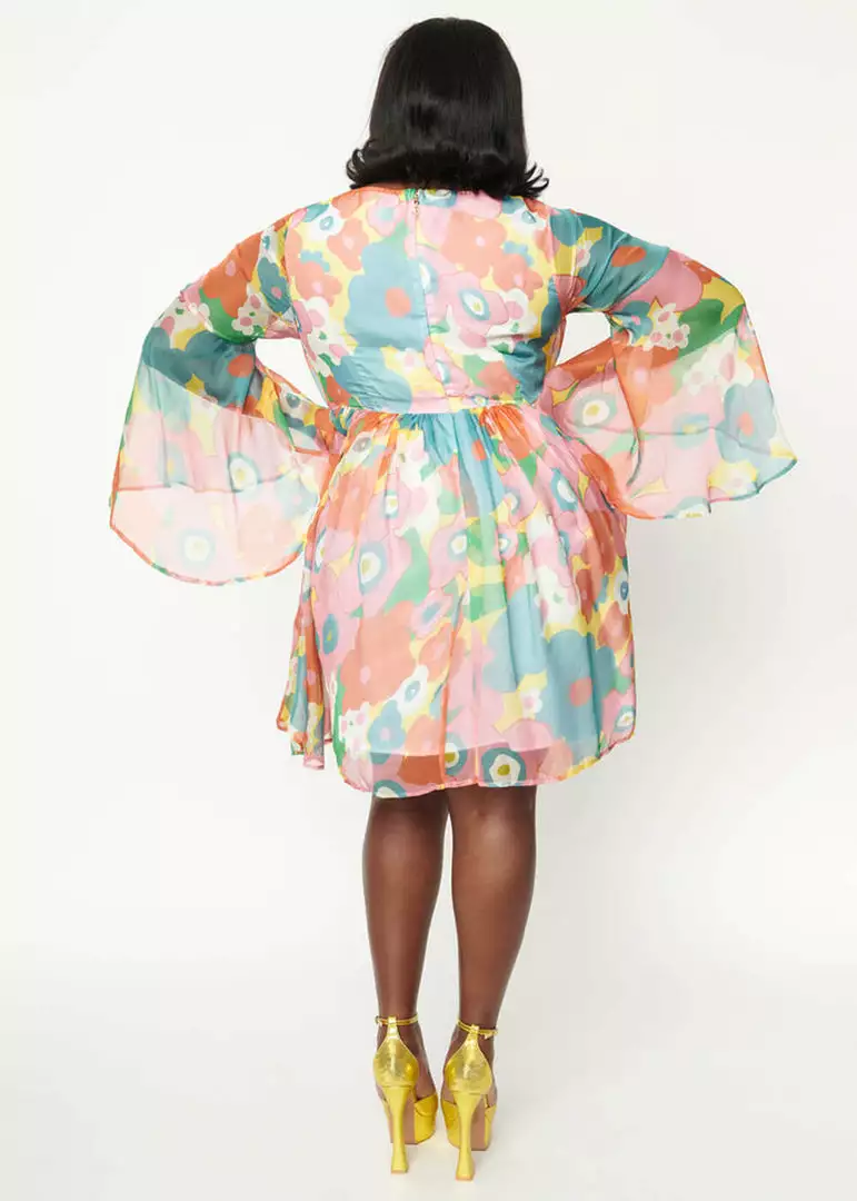 New In Unique Vintage X Barbie Oversized Floral 60's Babydoll Dress Multi