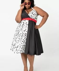 Unique Vintage Tarrytown Dalmatian 60's Swing Dress Black New In