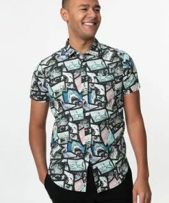 Unique Vintage X Jaws Mens Movie Clips Shirt Black New In