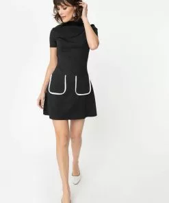 New In Unique Vintage Smak Parlour Wave Maker 60's Mod Dress Black