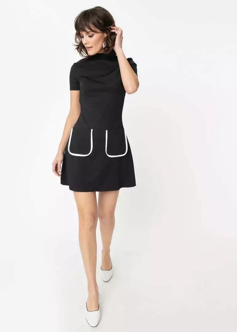 New In Unique Vintage Smak Parlour Wave Maker 60's Mod Dress Black
