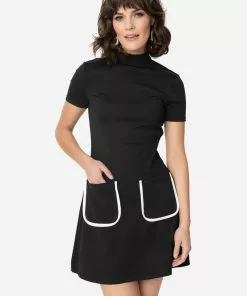 New In Unique Vintage Smak Parlour Wave Maker 60's Mod Dress Black