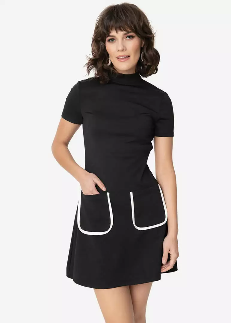 New In Unique Vintage Smak Parlour Wave Maker 60's Mod Dress Black