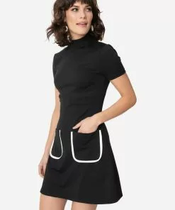 New In Unique Vintage Smak Parlour Wave Maker 60's Mod Dress Black