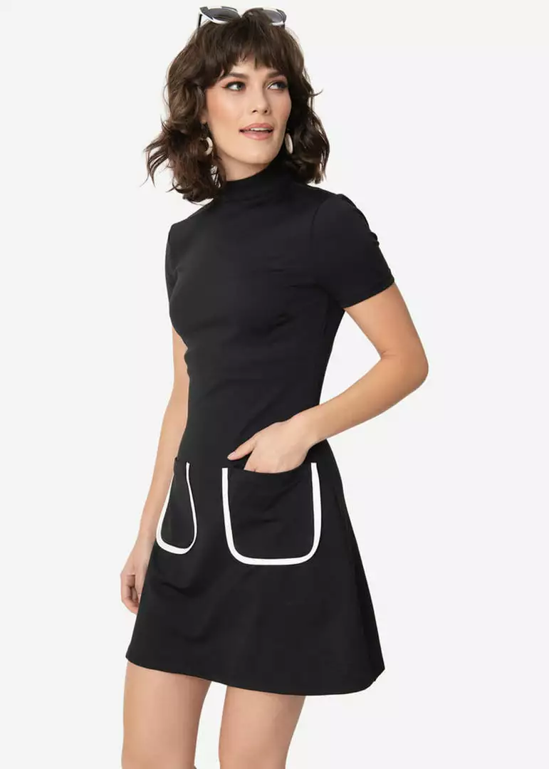 New In Unique Vintage Smak Parlour Wave Maker 60's Mod Dress Black